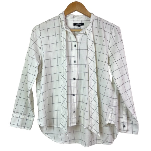 Madewell Flannel Tie-Neck Button Down Shirt in Windowpane K0191 Size Small New - Picture 2 of 16